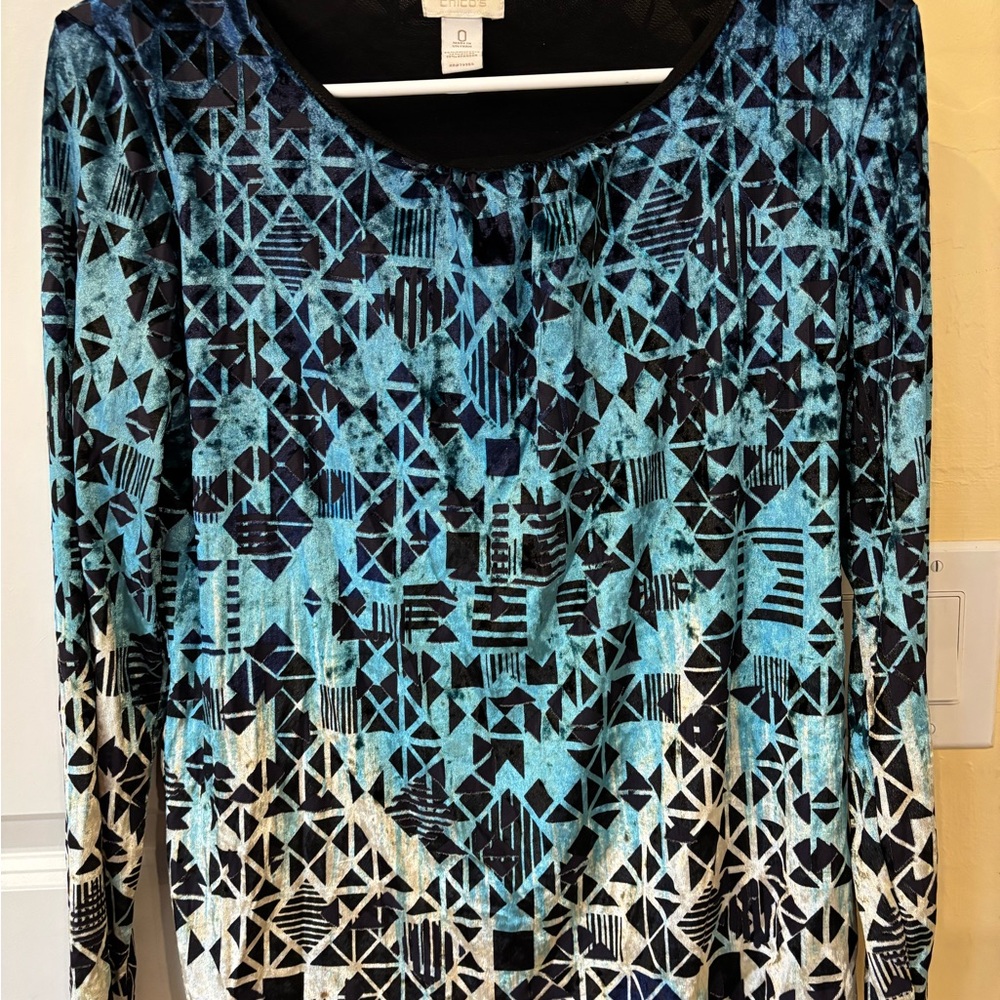 Chico's Blue and Black Geometric Blouse